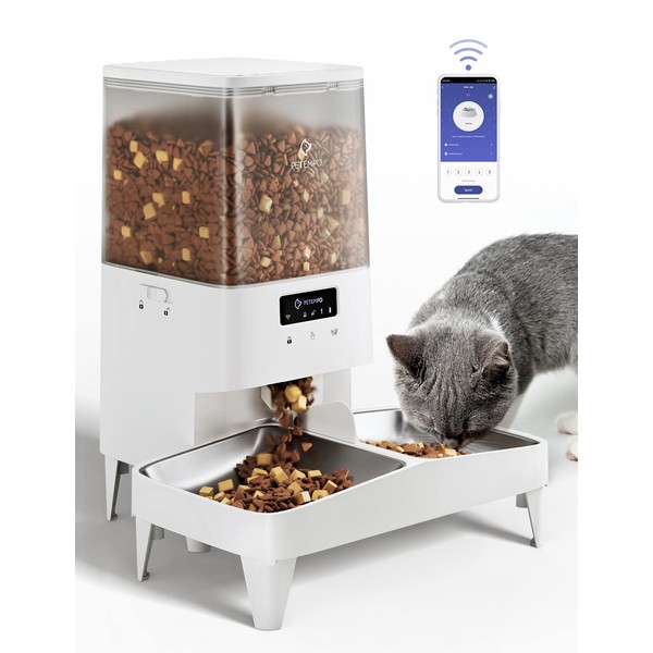 Automatic Cat Feeders, WiFi 5L Automatic Pet Feeder with Anti-Stuck Design, Programmable Cat Food Dispenser for 1-2 Cats and Dogs, 60 Portion 10 Meal Per Day