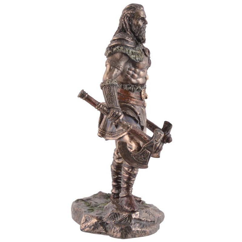 Veronese Viking with Two Axes Made of Artificial Stone Bronzed