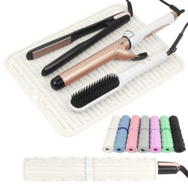 AMIJEAL Oversize Silicone Heat Resistant Mat for Hair Tools, Curling Iron Mat, Hot Tools Holder, Portable Flat Iron Hair Straightener Pad Cover for Travel Vanity Salon(14.2" x 11.0")