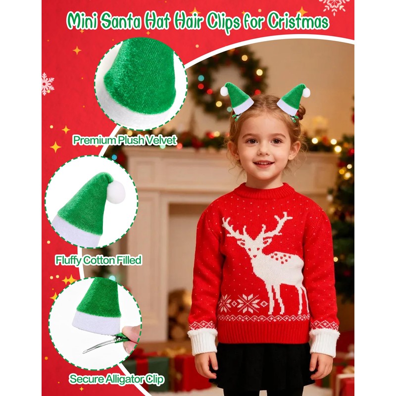 Mini Velvet Santa Hat Hair Clips, Christmas Hat Hair Accessories