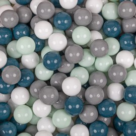 KiddyMoon Children's Balls, Play Balls for Ball Pit, Plain Plastic Balls for Baby, Made in the EU, Dark Turquoise, Grey, White, Mint, 50 Balls, 7 cm Diameter