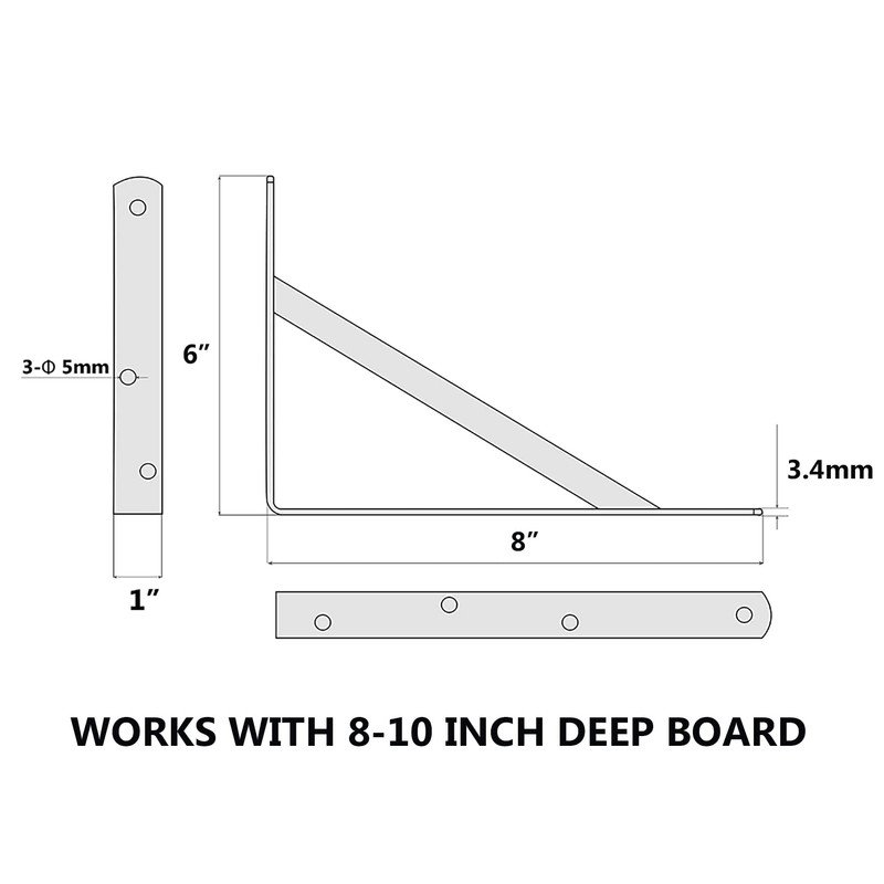 NEODROP 6-Pack 8 Inch Heavy Duty Shelf Brackets, Large Wall