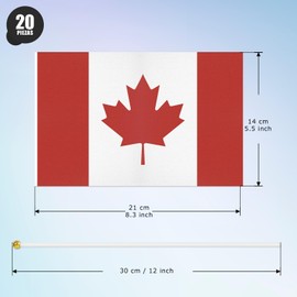 ASUNO Pack of 20 Mini Hand Hold Flag 14 × 21 cm Mini Canada Canadian Stick Flag Polyester for Football Club Party Decorations International Festivals Indoor and Outdoor