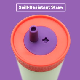 NebkDask Kids Insulated Water Bottles,15oz Reusable Stainless Steel Tumbler with Leak-Resistant Flexible Straw for School, Sports,Camp,Rice-white