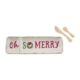 Mud Pie Farmhouse Christmas Double Tray Set, 13" x 4.5"