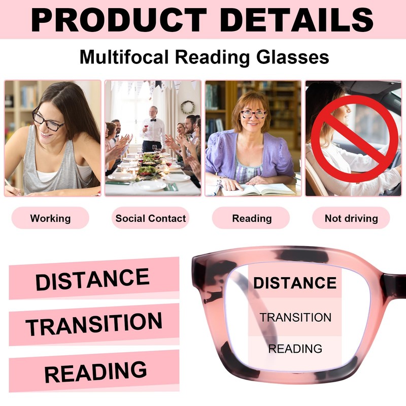 GGSTDDUP 3 Pack Progressive Multifocus Reading Glasses, Mens Blue Light