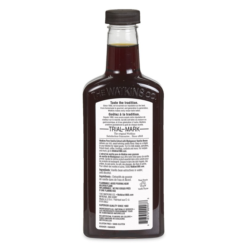 Watkins Pure Vanilla Extract, with Madagascar Vanilla Beans, Non-GMO, Kosher,