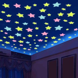 Glow in The Dark Stars Sticker,LIUHUIZEYU Colorful Plastic Stars for Celling Decals,Removable Murals Decoration for Kids Boys Girls Room Decor(100 Pcs)