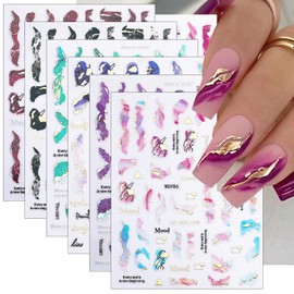 6 Sheets Marble Nail Art Stickers 3D Self-Adhesive Bronzing Gold Silver Marble Nail Decals Nail Art Design Foil Stickers Luxury Nail Art Supplies for Women Girls Acrylic DIY French Nail Tips Manicure
