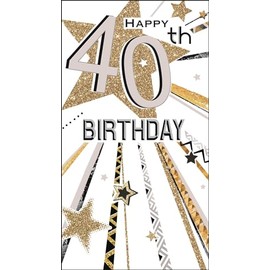 Jonny Javelin Male 40th Birthday Card - Age 40 - Star Burst Embossed with Foil and Flitter Details