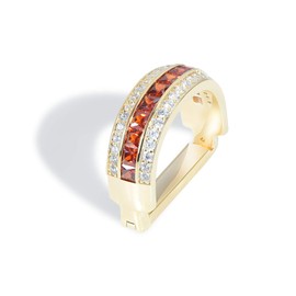 Mens Tie Ring Tie Clasp Necktie Clips Holder Bar Accessories for Necktie Gold Silver Tone, Large, Gold Plated Brass, Crystal