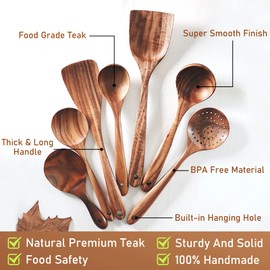 Wooden Spoons for Cooking, 8 Pcs Nonstick Wooden Cooking Utensils Set,Nonstick Natural and Healthy Kitchen Utensil（8 Pcs）