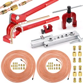 smseace 55Pack 3/16 Inch+3/16 Inch Brake line kit Include 25 FT Copper-Plated Brake Lines with Fitting(32pcs Fittings,4pcs Union+8pcs Nut) Brake line Bender,Single Flare Tool,Cutter Brake line kit