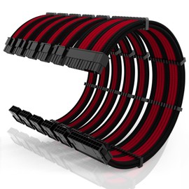 16AWG PSU Cable Extension Kit with Cable Combs,1x24pin ATX/2x8pin(4+4) EPS/3x8pin(6+2) PC Sleeved Cables 30cm Length,Power Supply Extension Cable Kit(Black/Red)