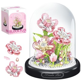 KBIBCK Flower Bouquet Building Kit, Flower Bouquet Building Blocks Set, Mini Building Blocks Flower Bouquets with Dust Cover, Botanical Collection Flower Bouquet Décor Gift for Her Women Mom(Gardenia)