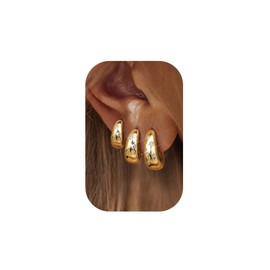 Sanfenly Gold Hoop Set for Women - 3Pairs Chunky Gold & Silver Huggie Hoops, Small 14K Filled Lightweight Hypoallergenic MultiColored CZ Studs for Multiple Piercing