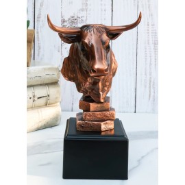 Stock Market Bull Bust - Wall Street Bronze Finish Statue Figurine 8"H