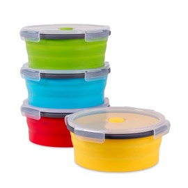 Collapsible Food Storage Containers with Airtight Lid, 40.5 oz, Kitchen Stacking Silicone Collapsible Meal Prep Container Set for Leftover, Microwave Freezer Dishwasher Safe, 4 Colors Round, Set of 4