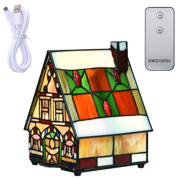Bieye L10677 Gingerbread House Tiffany Style Stained Glass Accent Table