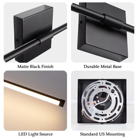 Goosebrite Modern LED Wall Sconces, Hardwired Wall Sconces, 3000K Warm Light Wall Lamp, Wireless Black Wall Light Fixtures for Living Room, Bathroom, Bedroom