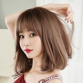 Short hair wig ash pink brown female cosplay hairpiece (WFIXZ3B) / 중단발 가발 애쉬핑크 브라운 여성 코스프레 헤어피스 (WFIXZ3B)