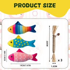Catnip Toy, Pack of 3 Plush Fish with Catnip 19 cm, 3 Pieces Cat Chewing Wood Sticks, Interactive Cat Toy for Dental Care, Exercise and Long-Term Fun