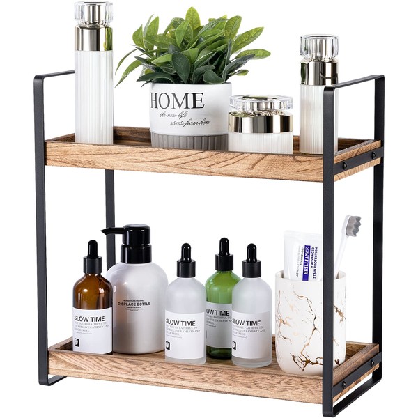 Giftacity 2-Tier Countertop Organizer for Bathroom Counter Wood Bathroom Counter Organizers Shelf Cosmetic Storage, Standing Vanity Tray for Bathroom Organization and Decor