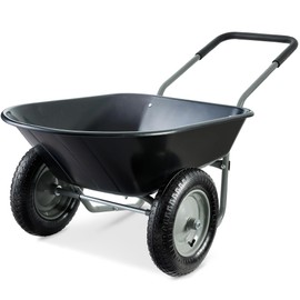 Best Choice Products Dual-Wheel Home Utility Yard Wheelbarrow Garden Cart w/Built-in Stand for Lawn, Gardening, Construction - Black