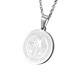Androxeda 1 Stück Halskette Heiliger Benedikt Herren Damen Heiliger Benedikt Edelstahl Silber Poliert Kette Herren Damen Mit Anhänger