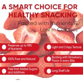 Freeze Dried Strawberries, 5oz (150g) - No Sugar Added, Crunchy Sliced Snack for Smoothies,Emergency Storage, Baking Food Supply | Kid-Friendly, 100% Natural & No Additives.