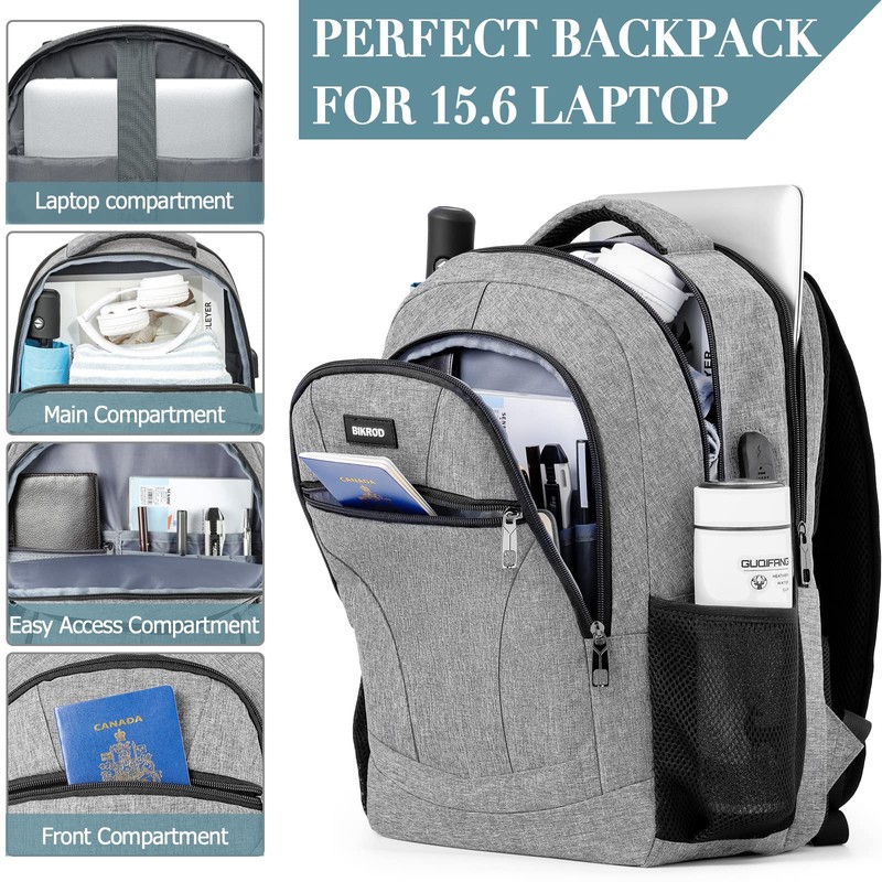 BIKROD Men's School Backpack Boys 15.6 Inch Laptop Bag, gray,