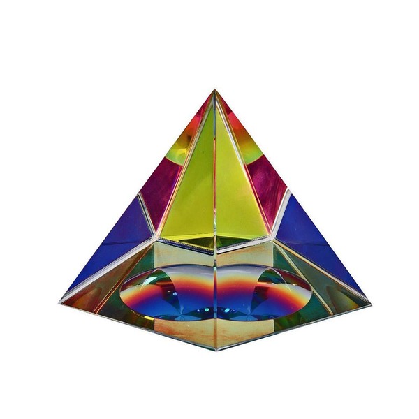 Amlong Crystal Iridescent Pyramid - Rainbow Colors 4.5 Inches Tall with Gift Box