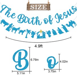 Christmas Nativity Banner, The Birth of Jesus Banner, Christian Christmas Jesus Birthday Party Decorations, Nativity Scenes Banner, O Holy Night, Happy Birthday Jesus, Christmas Jesus Decorations, Blue Glitter