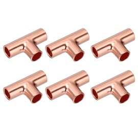 PATIKIL 1/4" (6mm) ID 0.8mm Thick Tee Copper Fitting, 6Pcs 99.9% 3 Way Pure Copper Pipe Fitting Tube Connector with Sweat Solder Connection for Plumbing HVAC Refrigeration System