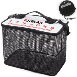 Turelax Folding Floating Skari Net 15.7 inches (40 cm) Bucket with 8 m Rope, Multi-functional Fishing, Surf Fishing, Fishing Case, Back, White & Black (15.7 inches (40 cm)
