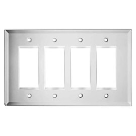 Switch Hits Plain Glass Mirror Outlet Wall Plate | 4 Gang GFI Rocker | 9" x 5.25" | Professional Quality Glass Mirror Switch Plate Covers For All Configurations