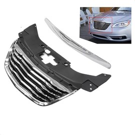 Front Hood Grille & Center Wing Hood Molding Chrome Replacement for 2011 2013 2014 Chry-sler 200# 5182602AB, 68082050AE, CH1200353