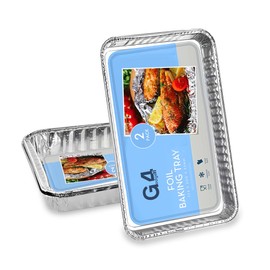 G4GADGET Pack of 2 Large Aluminium Foil Trays 32x20x3.2cm - Ideal for BBQ, Cooking, Baking, Roasting, & Food Storage