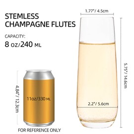 HAKEEMI Set of 12 Stemless Champagne Flutes - 8 oz Cocktail, Mimosa, Prosecco Wine Glasses Set, Dishwasher Safe