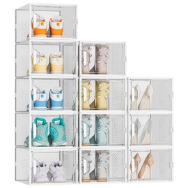 SIMPDIY Shoe Organizer, 12 Pack Shoe Storage Shoe Organizer for Closet, Shoe Boxes Clear Plastic Stackable Shoe Storage Boxes for Size 13