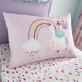 Happy Linen Company Girls Kids Unicorns Princess Rainbows Pink Standard Reversible Extra Pair Of Pillow Cases
