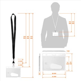RSDM Systems Karteo ID Card Holder with 5/8 Inch Lanyard Black Braided Polyester with Swivel Hook Made of Metal, Plastic, Polycarbonate, Transparent Plastic, Dimensions with Thumb Loop for