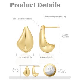 Secroma Drop Earrings - 18K Gold-Plated Earrings, Hollow Open Hypoallergenic Hoop Earrings, Gold, Fashion Earrings for Women, Brass, No Gemstone