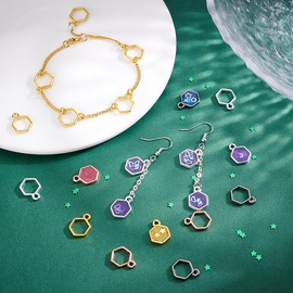 PH PandaHall Hexagon Bezel Pendants with Open Back 4 Colours Hollow Frame Pendant Resin Bezel Pendant for Jewellery Making 15.5 x 11 mm Pack of 120, Alloy Steel, No Gemstone