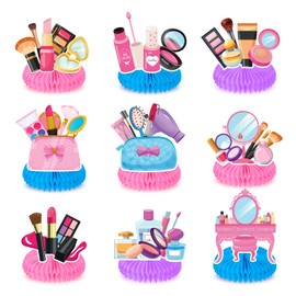 Qpout 9 Pieces Spa Party Decorations Makeup Birthday Party Decorations, Spa Party Table Centerpieces, Spa Birthday Party Supplies For Girls, Centerpiece Table Decorations For Spa