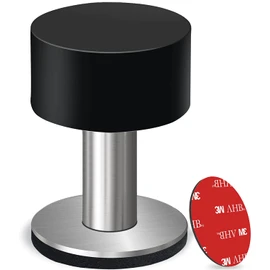 Door Stoppers with Extra Stickers, Self-Adhesive Door Stop with Black Rubber & Stainless Steel Body - Sound Dampening Door Bumpers for Home & Office, Door stoppers for Bottom of Door (Medium-2.56inch)