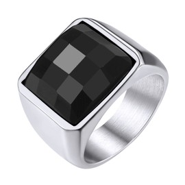 GOLDCHIC JEWELRY Men's Black Onyx Ring, Created Dark Gem Rings for Biker Gift For Husband Size V½