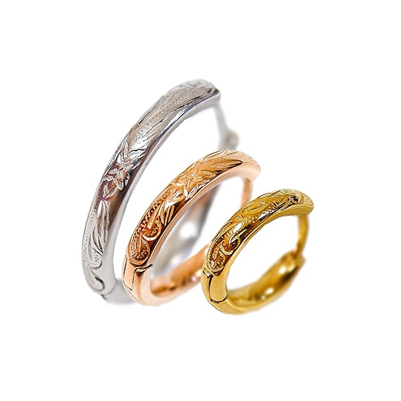 Hawaiian Jewelry Gold Pink Gold Women Hoop Honu Scroll Earrings,