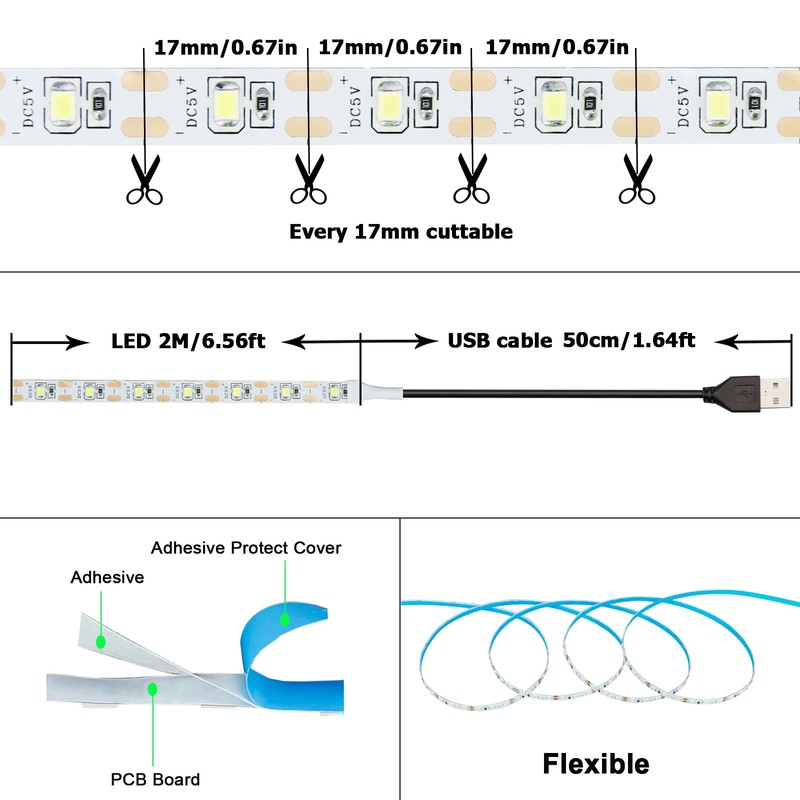 KXZM 5V USB Blue 460-465nm LED Strip Light USB Powered