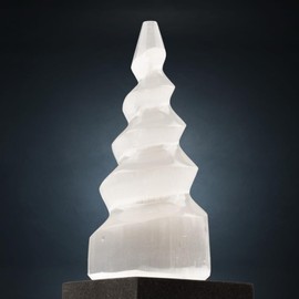 Wish Well Selenite Spiral Tower – 4” Selenite Crystal Tower – Mined and Crafted in Morocco – Ideal for Cleansing and Recharging Crystals and Healing Stones, Meditation, and Home Decor